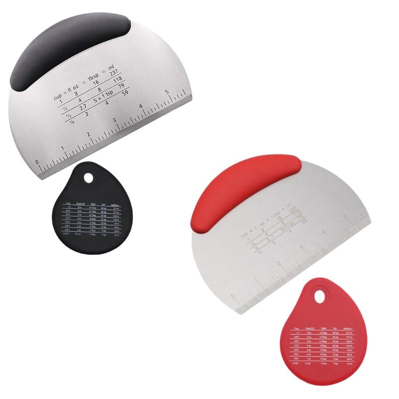 2Pcs Silicone Dough Scraper with Measurement Marks Pizza Cutter Multifunctional Baking Tool for Kneading and Cutting