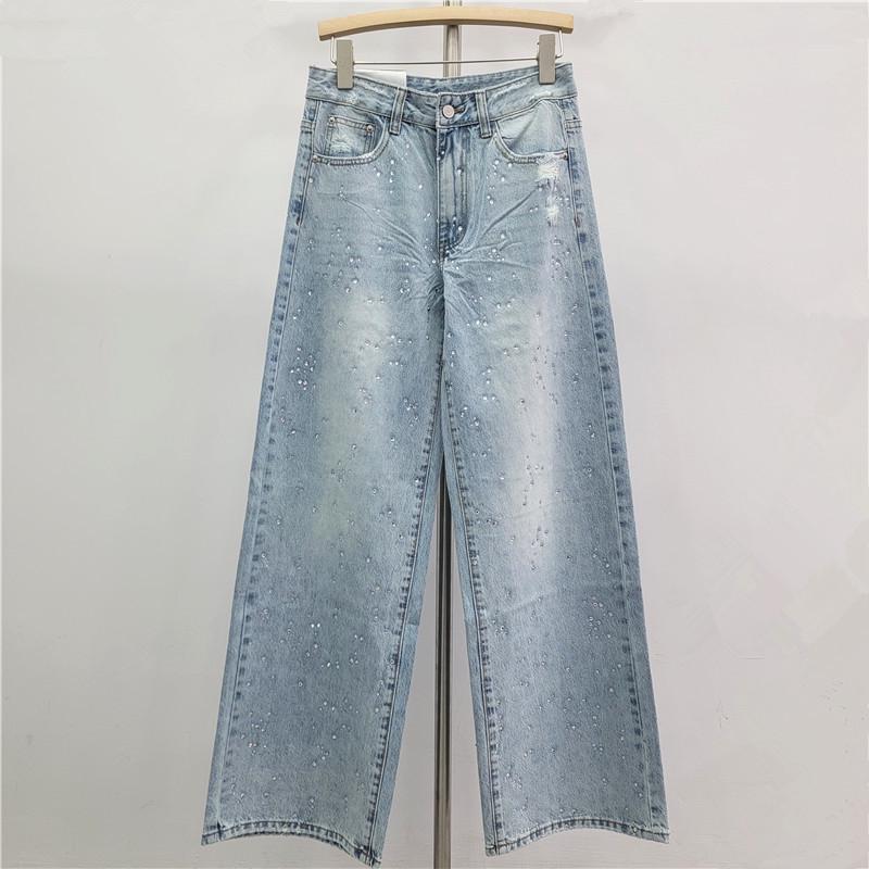 

Chic Women s Rhinestone Denim Suit Set - 2026 Spring Hong Kong Style Two-Piece Outfit Medium