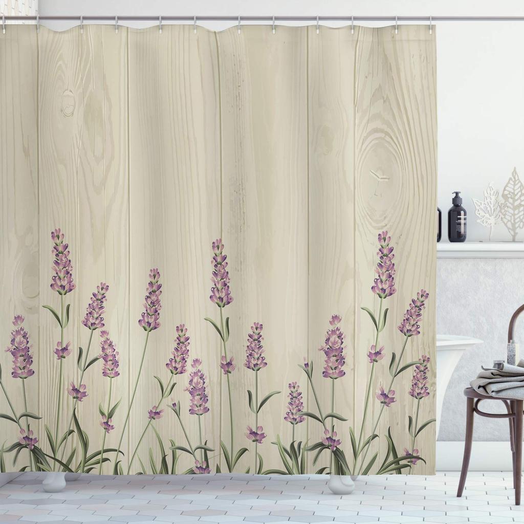 Lavender Shower Curtain with Hooks Waterproof Polyester Fabric Purple Floral Plant Bathroom Bathtub Curtains for Bath Room Tub