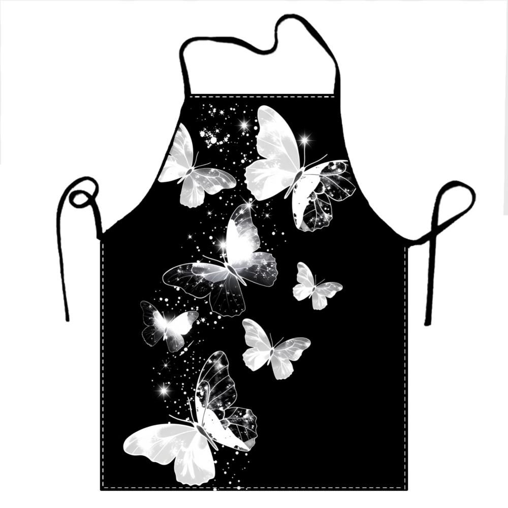 Butterfly Apron Black And White Design With Sparkling Butterflies For Cooking And Baking