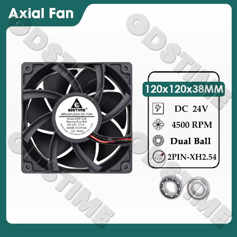 Gdstime DC 12V 24V 48V 12cm 120mm Dual Ball Cooler 12038 120x38mm Brushless Booster Fan for Btc Machine Chassis Cabinet Cooling