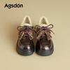 Fleece Platform New Winter Brown British Style Small Leather Shoes Commuter Shoes