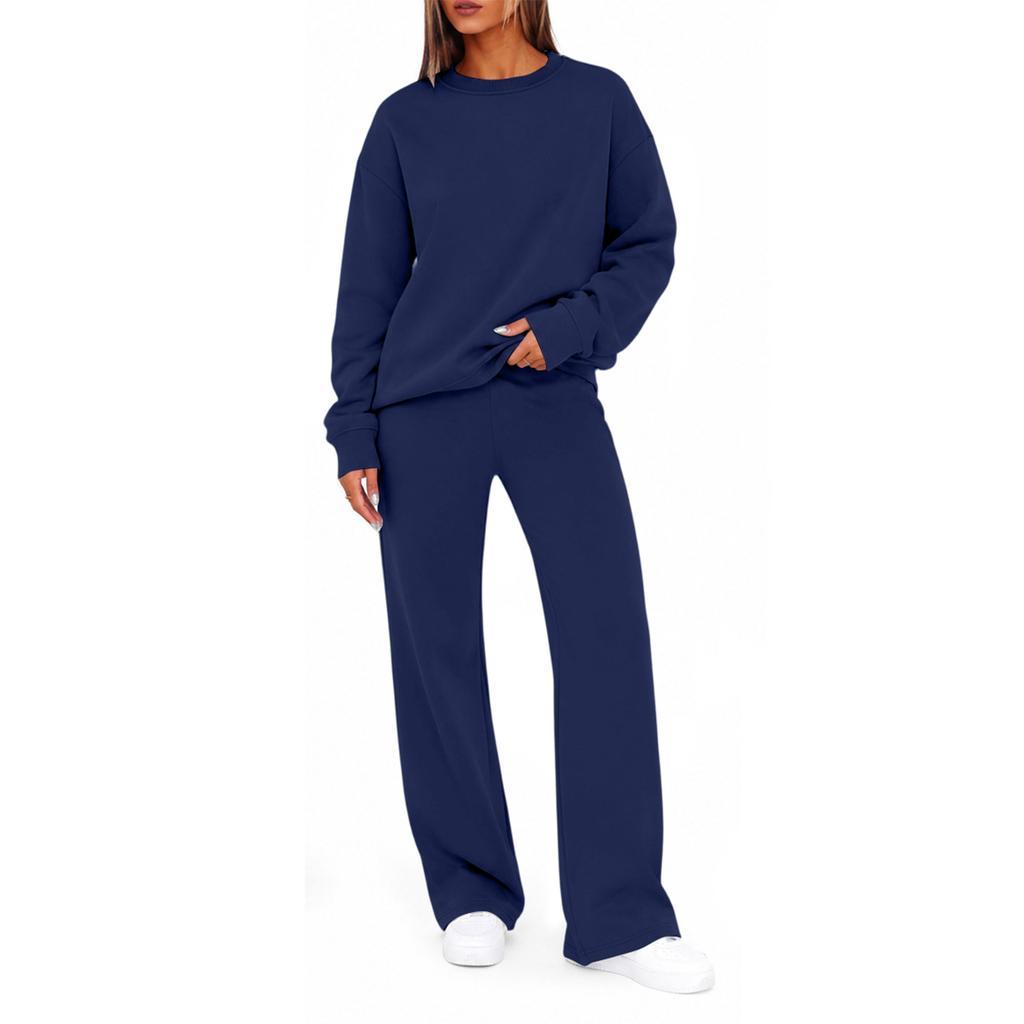 Women's Crewneck Sweatshirt and Jogger Pants Set for Fall Winter Casual Wear