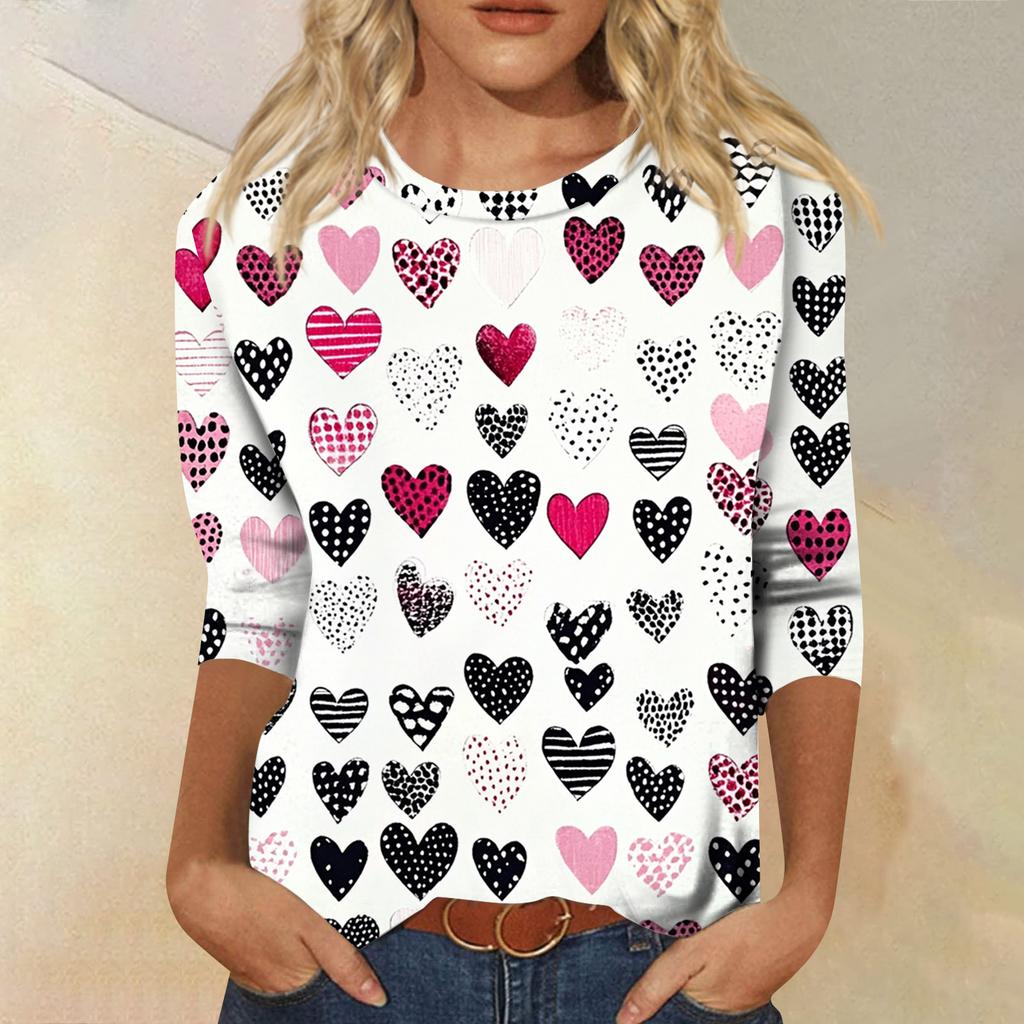 Women's Tops Three-quarter Sleeve Shirt V-neck Loose Casual Shirt Print T-shirt