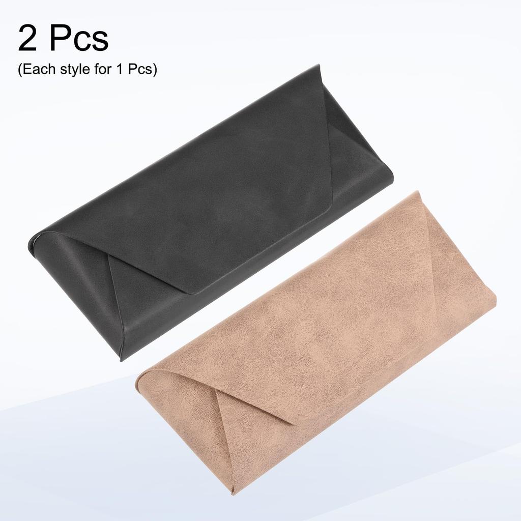 uxcell X PU Leather Eyeglass Hard Shell Eyeglass Portable Sunglasses Case for Men and Black and Camel 2-Pack 6.5" 2.6" Case, Anti-Scratch Protector,