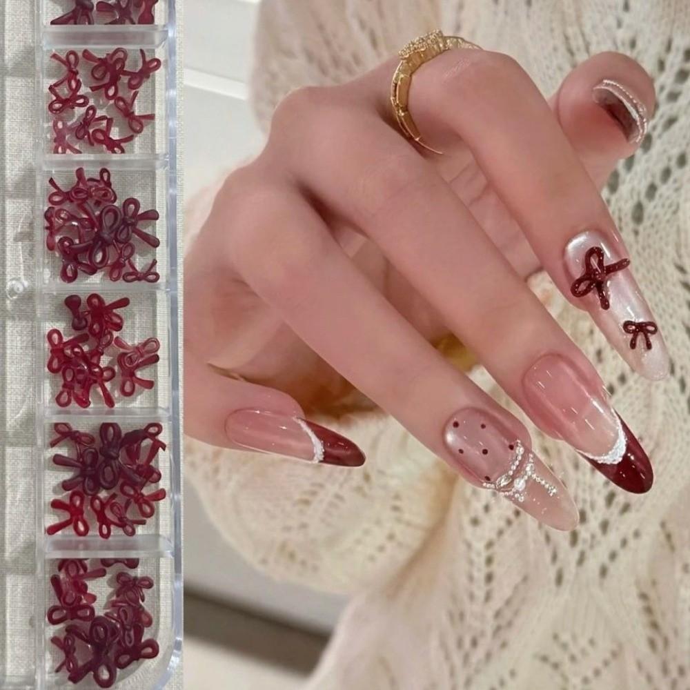 Wine Red Nail Accessories 3D Bowknot Bow Nail Accessories Nail Art Decorations Princess Series