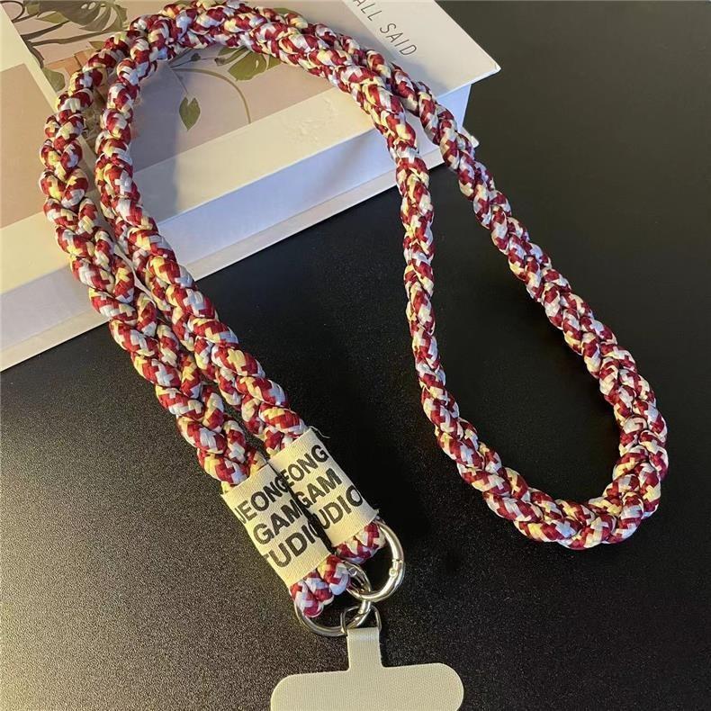Durable Three-Strand Braided Mobile Phone Lanyard Long Crossbody Shoulder Strap with Ponytail Holder Pendant for Women