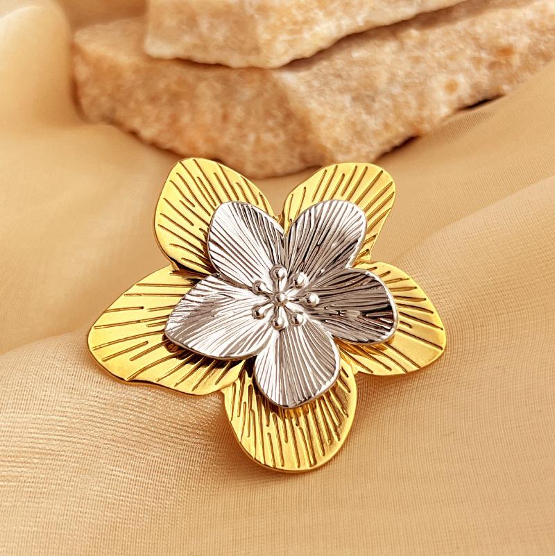 

Fashion Stainless Steel Stereoscopic Flower Metal Chic Adjustable Ring Women Charm Golden Rust Proof Daily Jewelry Bijoux золотистый