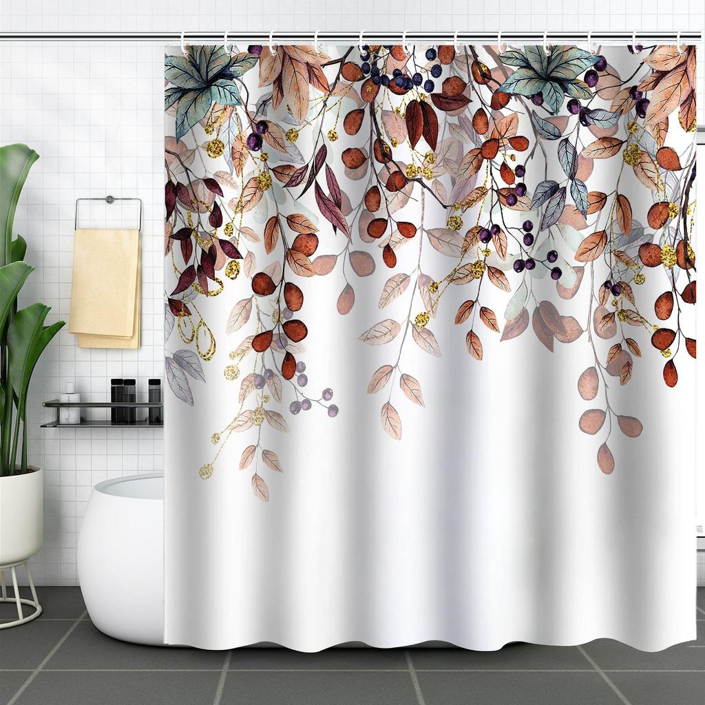 Green Plant Waterproof and Mildew-proof Polyester Bathroom Shower Curtain Shower Curtain Partition Curtain Free of Punching