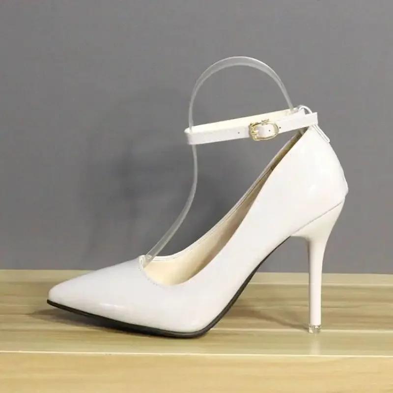 7cm 10cm 12cm Heels Schnalle Frauen Spitzschuh Pumps Lackleder Schuhe Stiletto Heels Büro Pumps Super große Größe 33-50