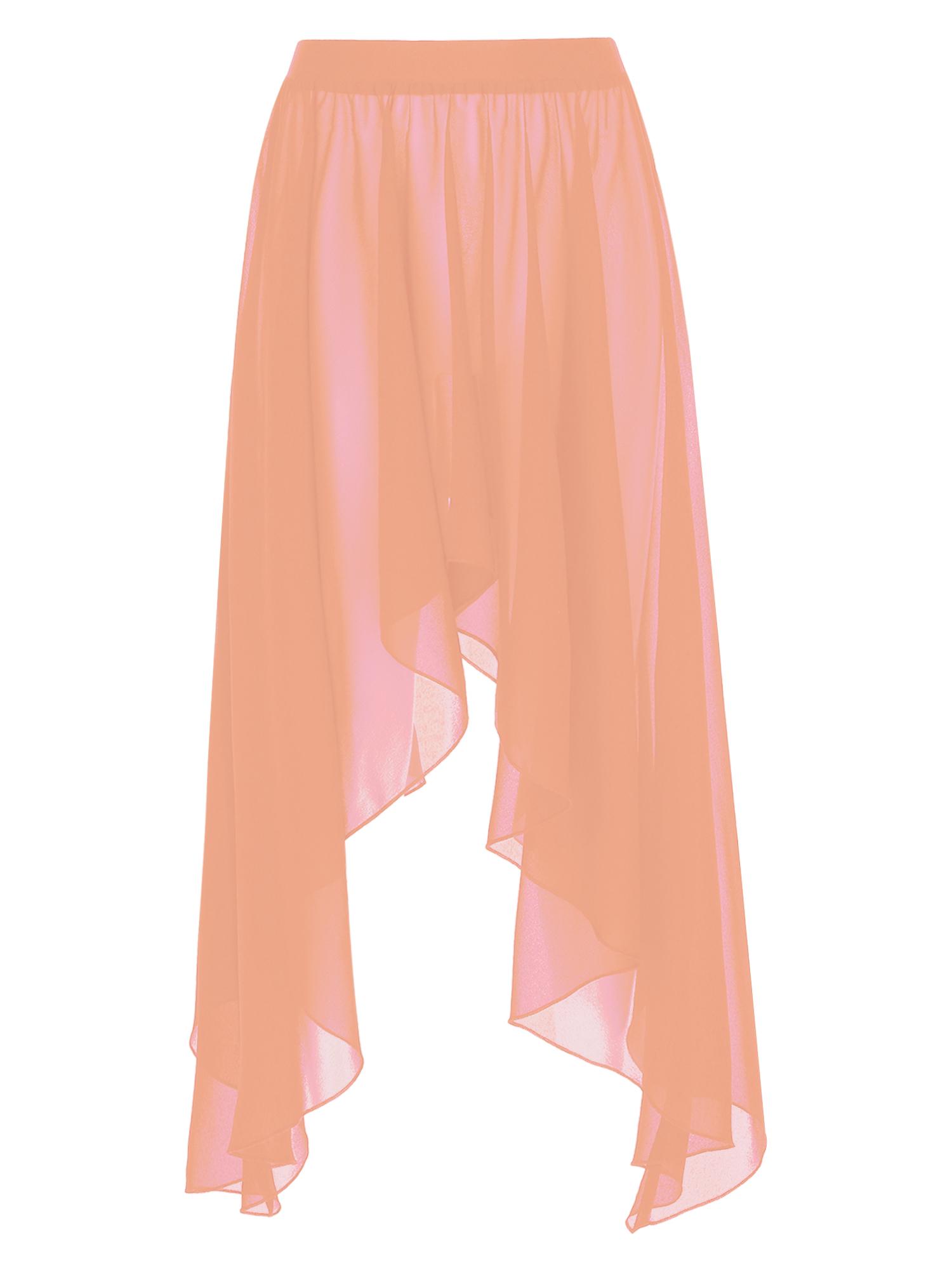 

Жіноча спортивна спідниця з легкої прозорої тканини та художніми деталями подолу One Size коралові рожевого кольору