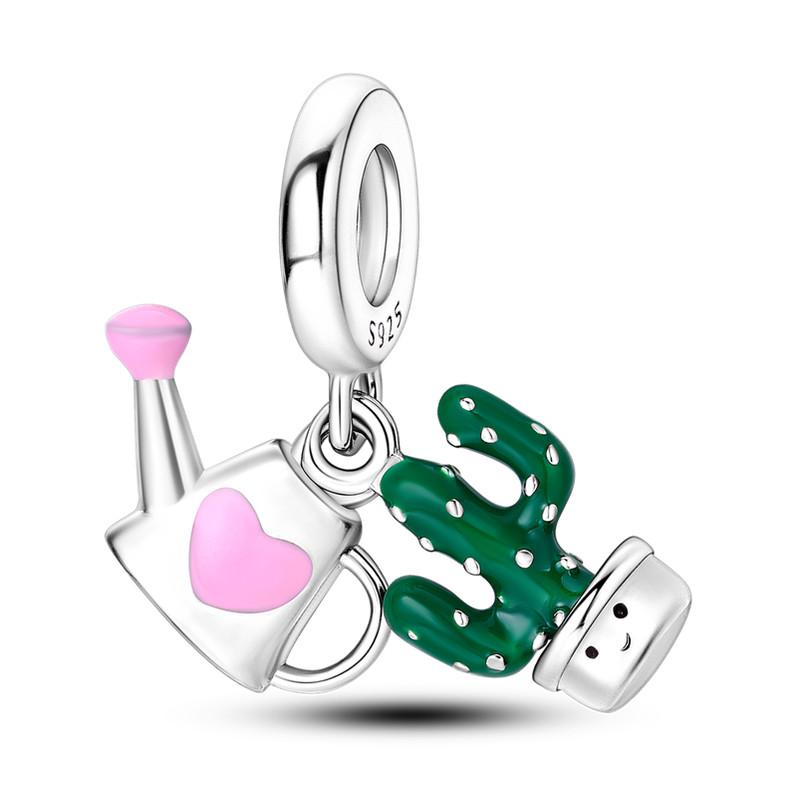 Grüne Farbe Charms Fit Armbänder 925 Silber Avocado Klee Perle Kaktus Chamäleon Zirkon DIY Schmuck Charme
