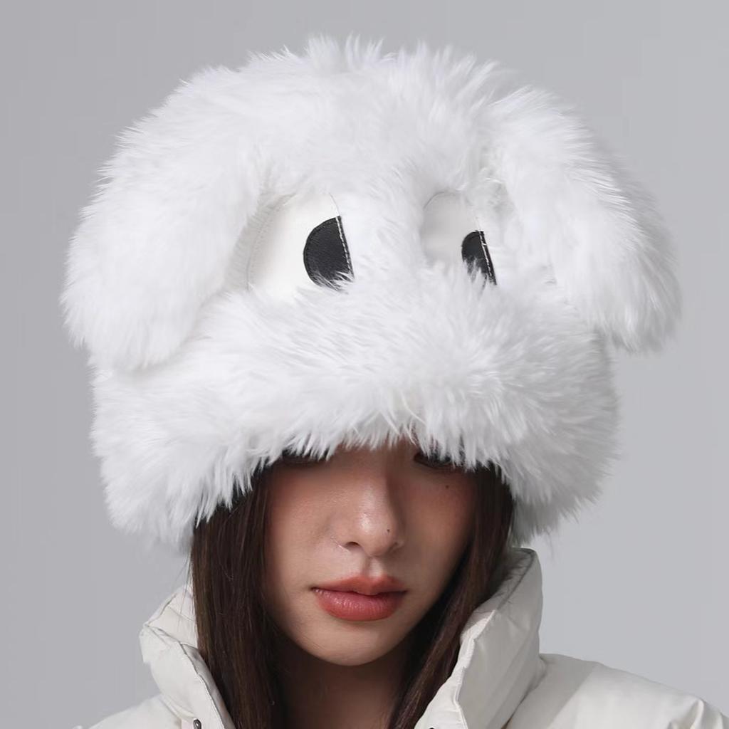 Japanese Funny Cartoon Big Eyed Puppy Pullover Hat for Women In Autumn and Winter  Warm Ear Protection  Sweet and Cute Thickened Plush Hat