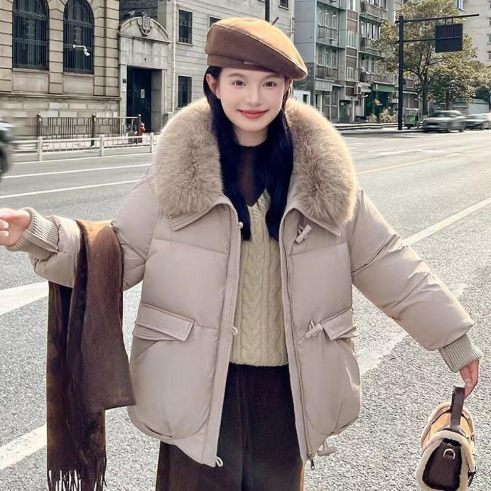 Damen Winterparka Mantel Lässig Koreanische Version Damen Oberbekleidung Temperament Verdicken Großer Pelzkragen Damen Daunen Baumwolljacke