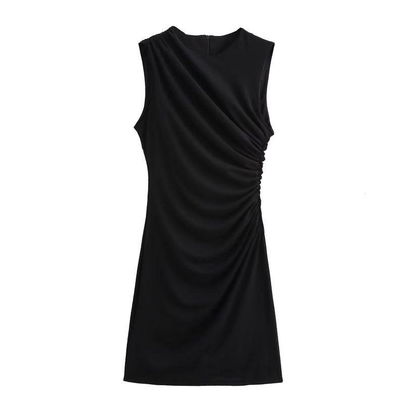 Kaslead New Arrival Women's Clothing Fashion Style Multi-Color Selection Pleated Round Neck Short Sleeveless Dress 3067260