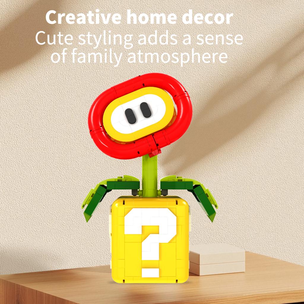 Cartoon Game Question Box Flower Building Blocks Set Retro Game Character MOC Bricks Model Toy Desktop Ornament Collectible Gift