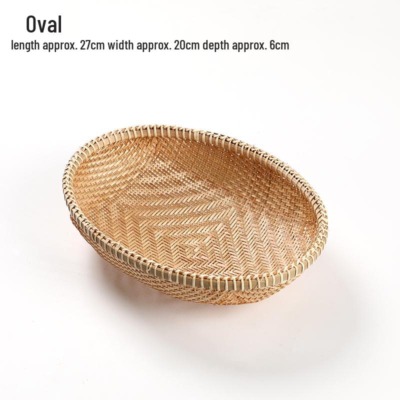 Handmade Bamboo Woven Basket for Fruits and Snacks - Round Living Room Storage Tray
