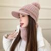 Wool Hat Female Autumn and Winter Winter Knit Beanie Hat with Pom Pom and Ear Flaps, Outdoor Warm Ear Protection Cap
