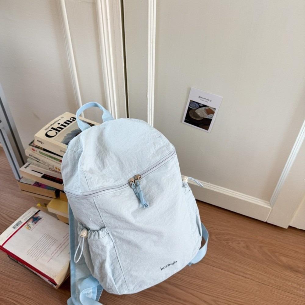 

Korean Nylon Shoulder Bags Solid Color Student Schoolbag Fashion Lightweight Backpack Teenagers синий