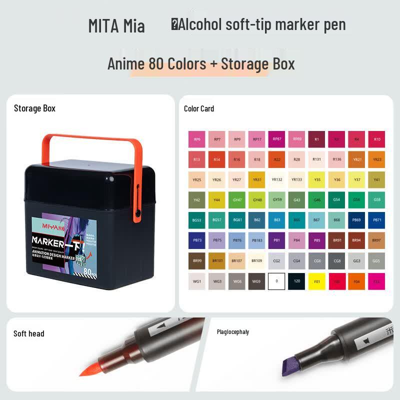 MIYA Professional Dual-Tip Alcohol Marker Set - 80 Color Anime Design