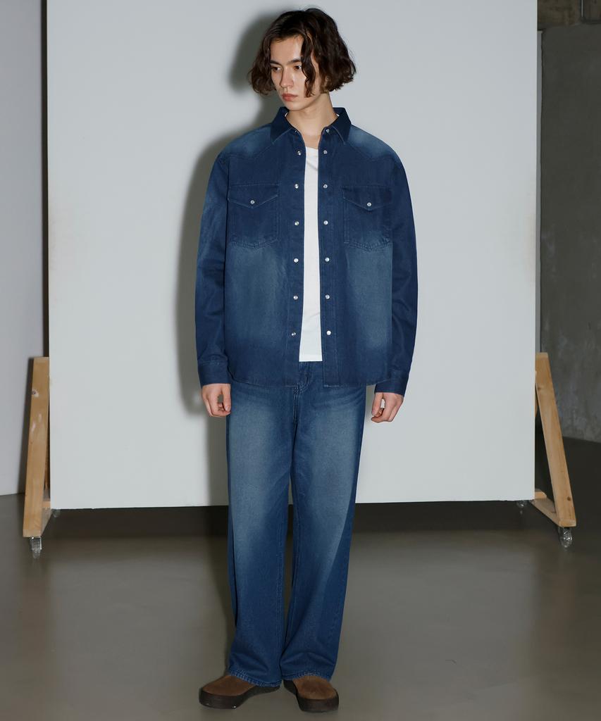 SIGNATURE [Choi Jong-Woo X Signature] Western Washed Denim Shirt [Indigo]