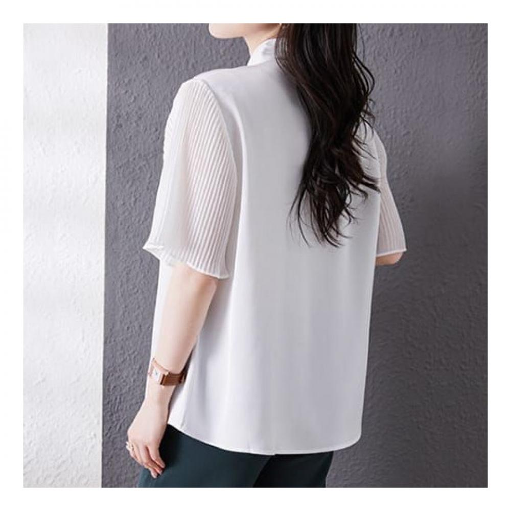 Navava Women Luxury Trumpet Sleeve Ribbon Neck Blouse Nb1457