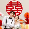 Chinese Wedding Stickers Classic Round Flocking Electrostatic Adsorption Chinese Traditional