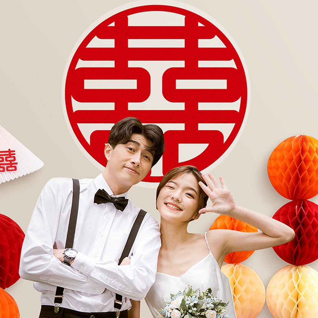Chinese Wedding Stickers Classic Round Flocking Electrostatic Adsorption Chinese Traditional