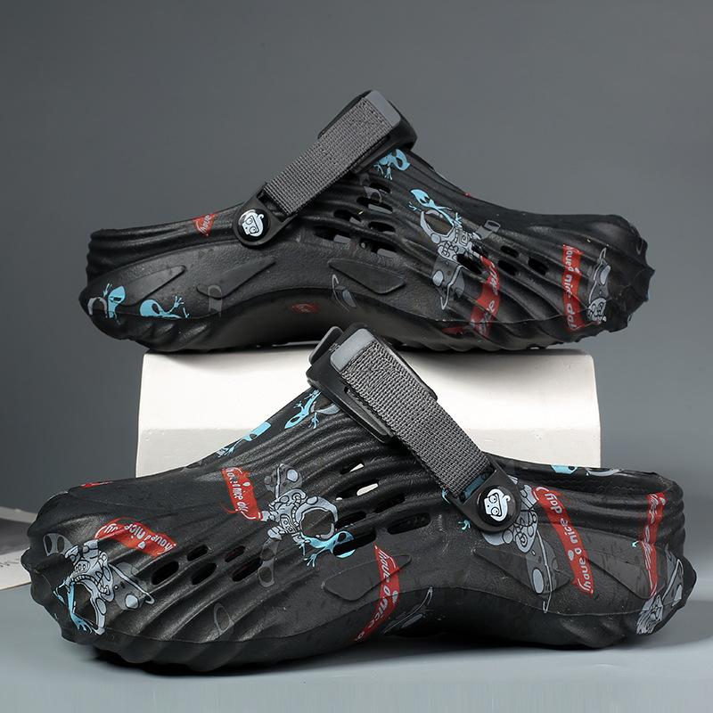 

Hole shoes men s large size 47 summer new corrugated outdoor non-slip beach bag head premium cool slippers 40 чёрный