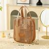 Portable Solid Color Mesh Cosmetic Bag Lightweight Space Saving Zipper Bags Large Capacity Travel Toiletry Storage Handbag