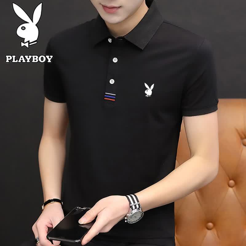 PLAYBOY Men s Business Casual Short Sleeve Polo Shirt 4XL чёрный