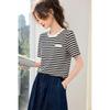 Srcr Women's Silk Crepe De Chine Striped Short-Sleeve Top