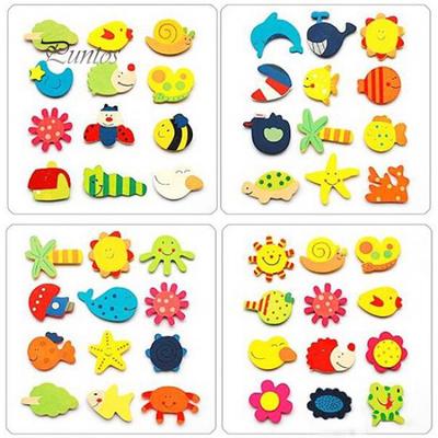 12 pegatinas de madera para nevera con dibujos animados, juguete para niños