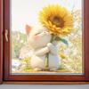 Cute Cartoon Fresh Cat Holding Flowers Window Stickers, Self-Adhesive Double-Sided Visible Decor for Bedroom Dorm Room Study Room Decoration