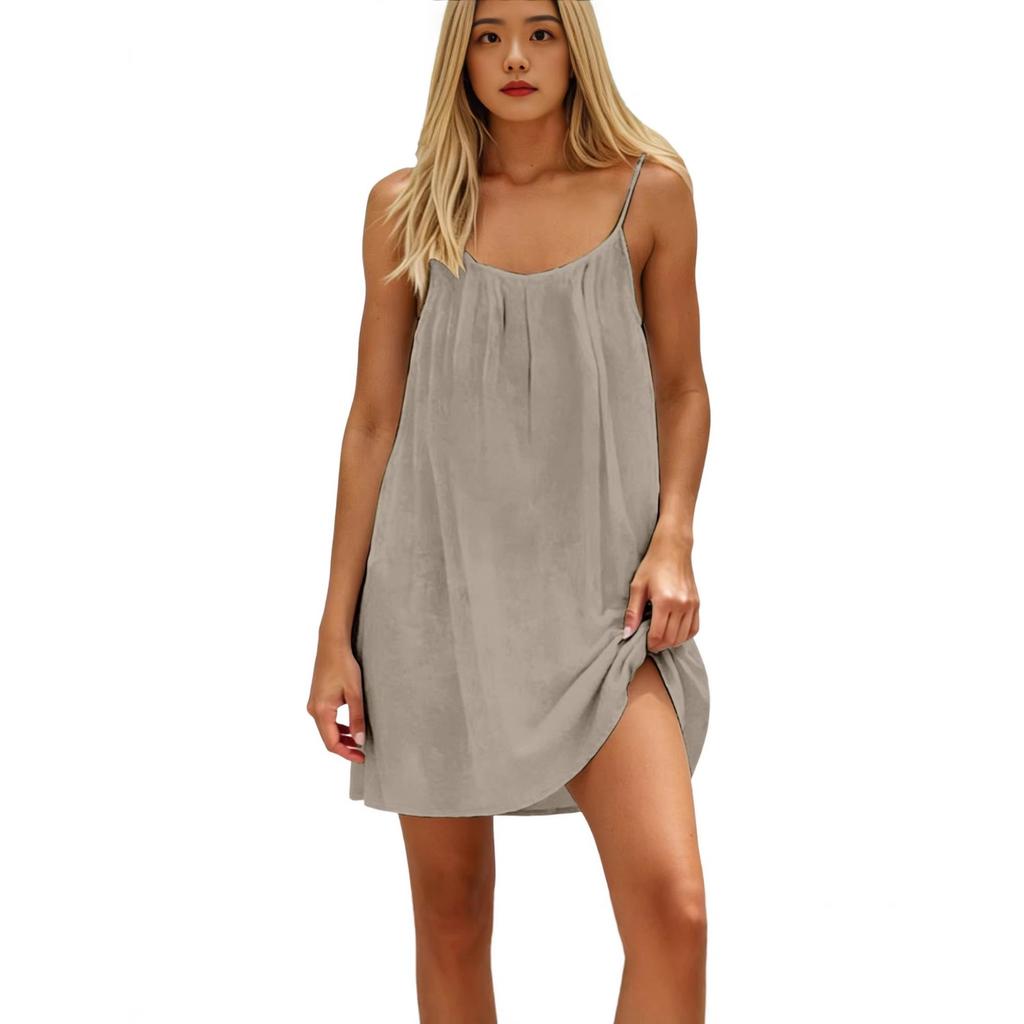 Women's Spaghetti Strap Loose Fit Mini Dress Casual Summer Solid Color Sundress