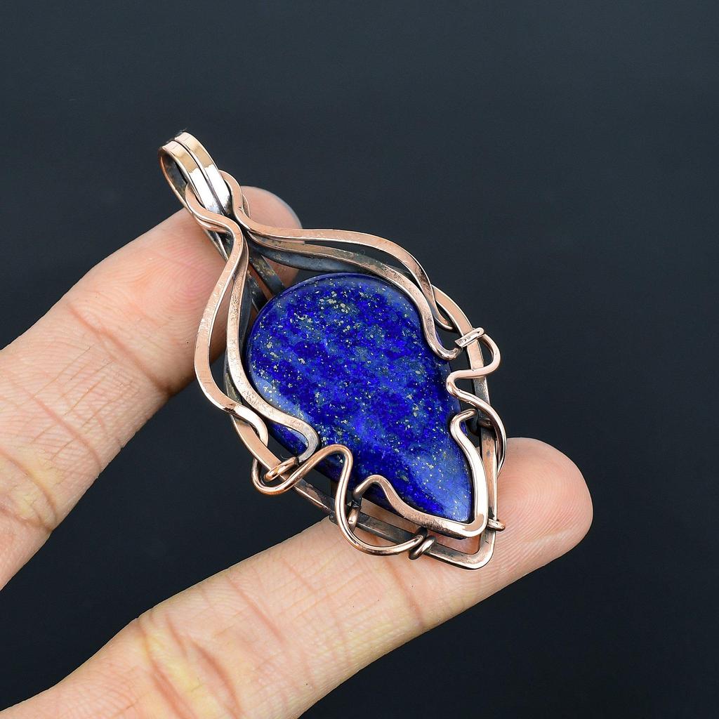 Lapis Lazuli Pendant Handmade Gemstone Jewelry, 999 Copper Wire Wrapped Pendant ,Unique Design Jewelry Pendant