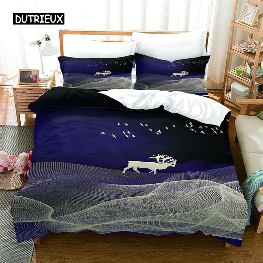 

Gold Bird Elk Duvet Cover Twin Full Microfiber Abstract Geometric Deer Bedding Set Line Art Decor EU single(135x200cm)