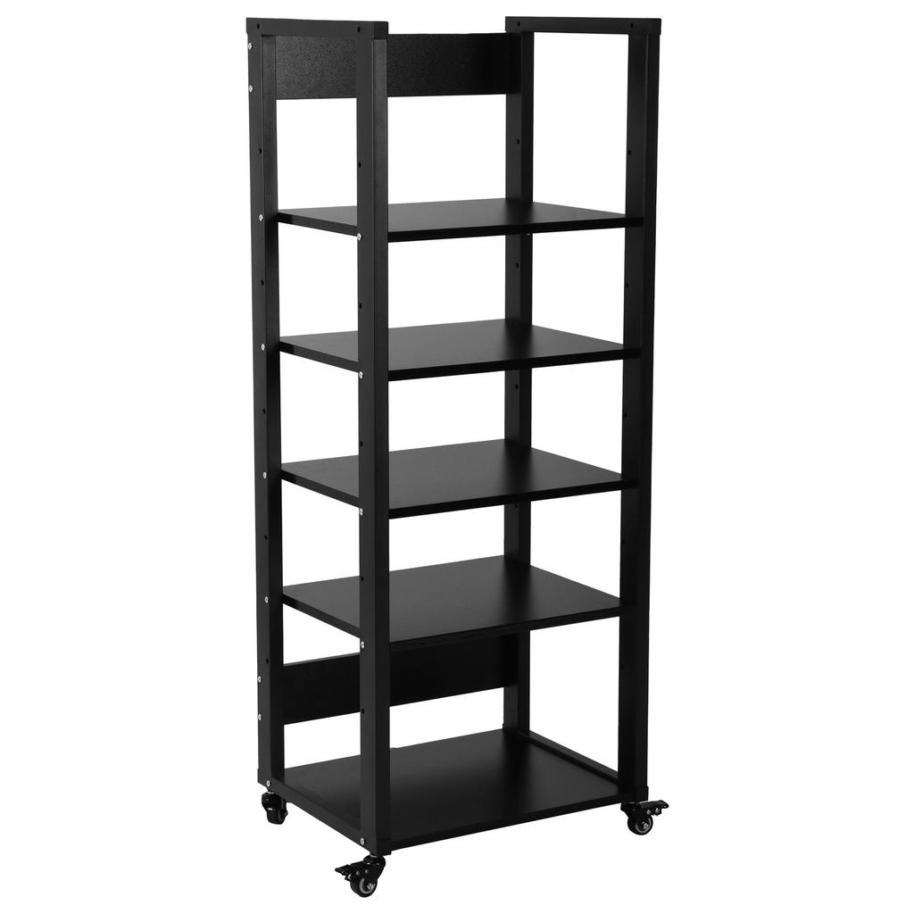 Media Audio Tower Cabinet Height Adjustable Shelves Stereo Cabinet Shelf Rack Tower with Wheels for Living Room Bedroom Office