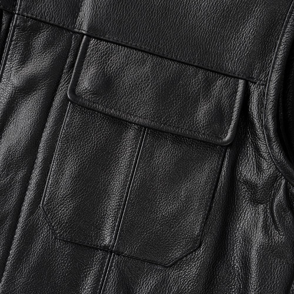 Black Genuine Cow Leather Vest Men Motorcycle Vests Slim Fit Men's Moto Club Biker Waistcoat Spring Summber