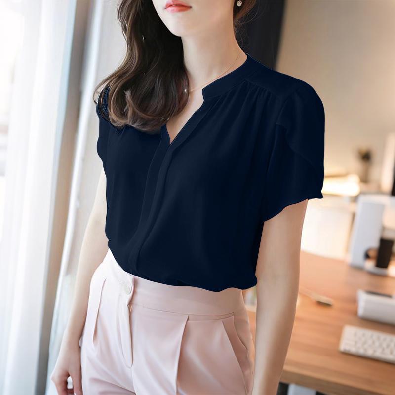 ZANZEA Women Summer V-Neck Short Sleeve Solid Color Casual Blouse