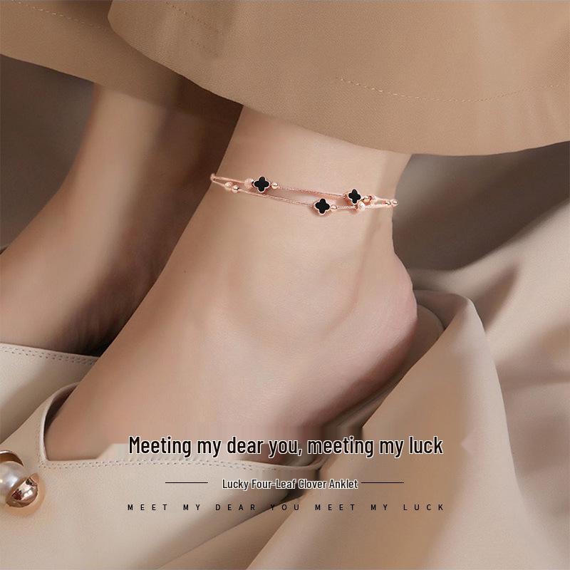 Lucky Clover Agate Anklet - High-End, Durable Women's Jewelry with Niche Design