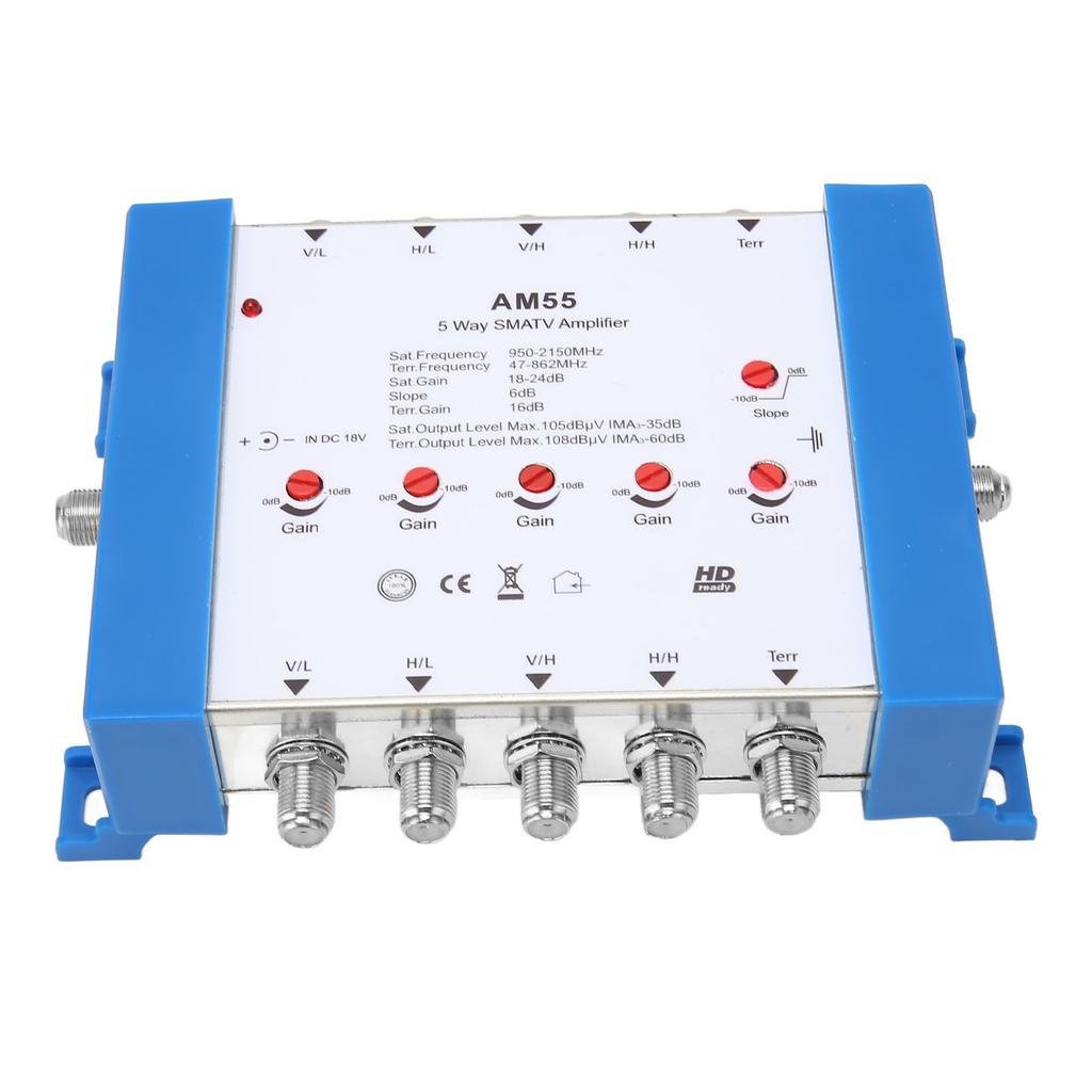 5 Way Cable Splitter High Isolation Metal Shell 10dB Return Loss TV Antenna Booster for Indoor