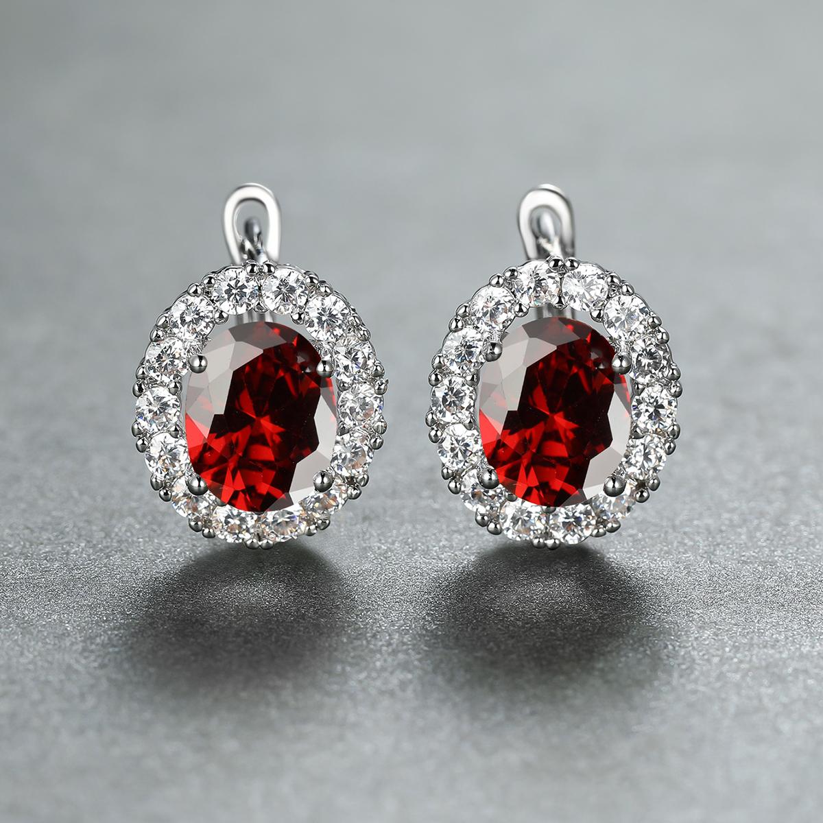 

Элегантные серебряные геометрические овальные серьги для женщин, обручальные серьги, серьги-кольца с радужным цирконием красный