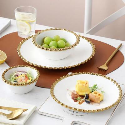 Leichter Luxus-Keramikteller mit goldener Perle, nordischer westlicher Speiseteller und Schüsseln, Spaghetti-Gerichte, Dessert-Salatteller, Geschirr