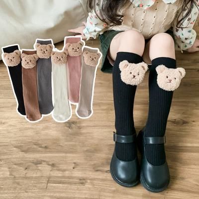 Chaussettes Longues Ours pour Enfants Hiver Automne Chaudes Genouillère Coton Fille Chaussettes Couleur Unie 2-8 ans