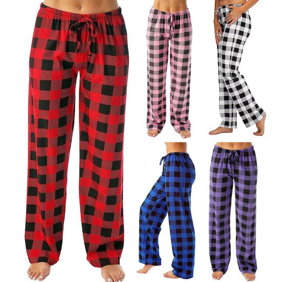 Women Pajama Pants Elastic Drawstring Waist Straight Wide Leg Casual Comfy Stretchy Sleep Bottoms Daily Wear