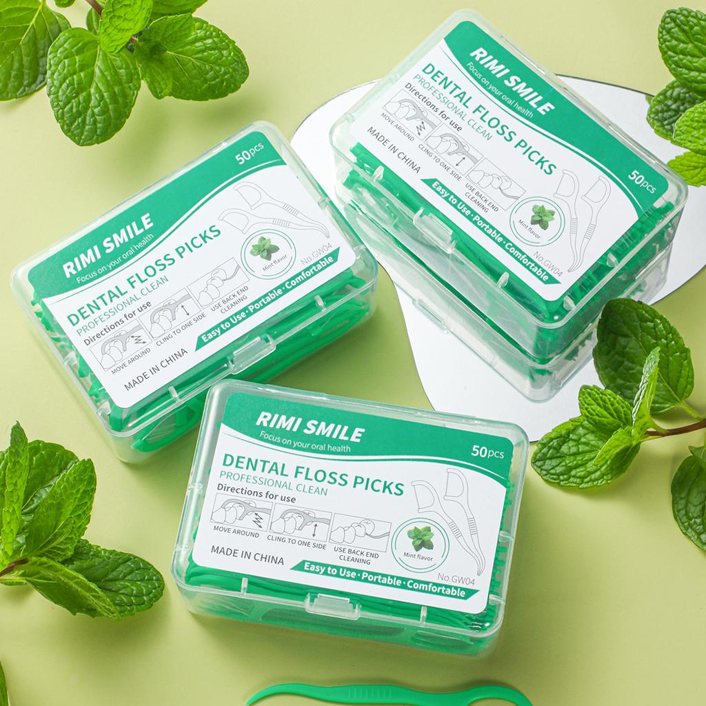 50/150/300/600/1000PCS - Mint flavored dental floss stick, deep cleaning, available in bulk, suitable for home and travel essent