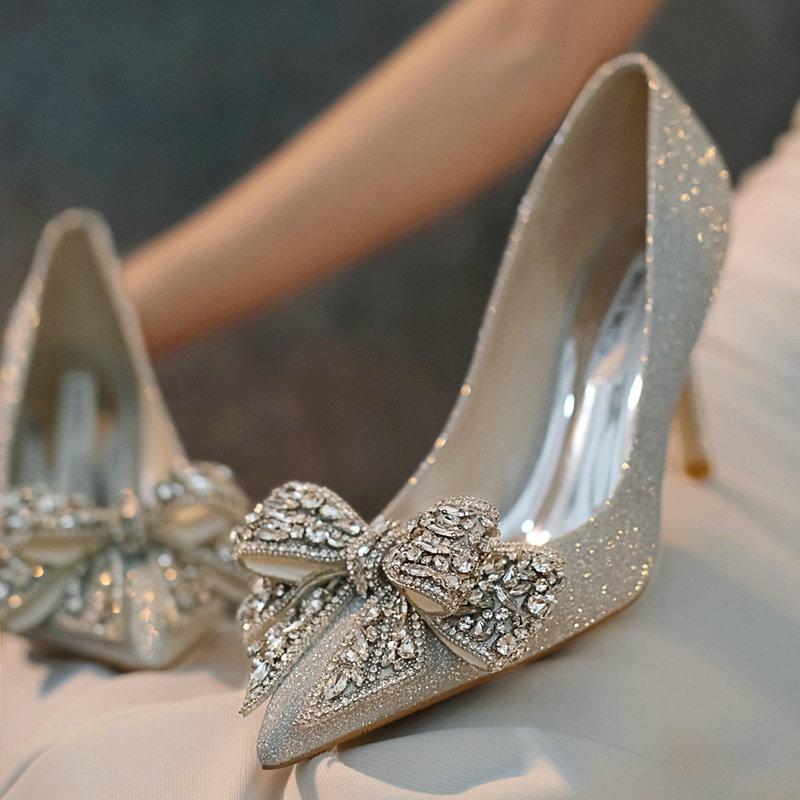 Fashion Small Crowd Into The Milky Way Wedding Shoes Bride Shoes Senior Sense Not Tired Feet Main Wedding Heels Glass Shoes Girls Single