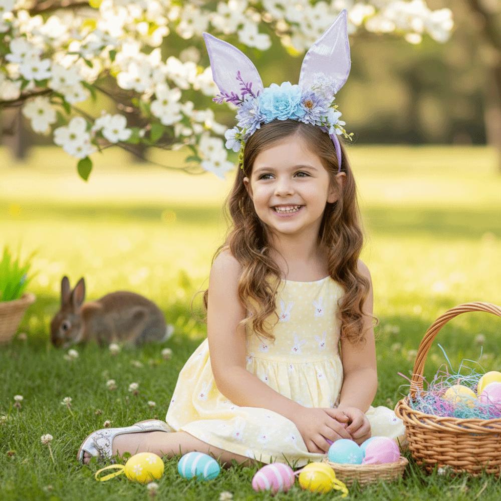 Kwiatowa Opaska z Uszami Królika Kolorowa Obręcz do Włosów z Uszami Królika Śmieszne Wielkanocne Nakrycie Głowy Upominki Imprezowe