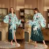 Luxury Spring Satin Bath Robe for Women Long Sleeve Full Length Bridal Morning Sleep Robe
